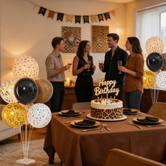 4 Sets Black Brown Gold Cheetach Print Balloons Stand Kit for Table | Black and
