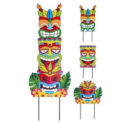 Metal 3 Stacked Tiki Decorative Garden Stakes Luau Party Decorations Metal