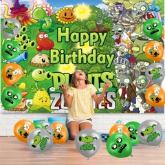 Plants vs Zombies Party Decorations Set Plates Balloons Banner Cake Toppers