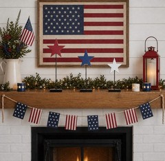 3-PC Red White Blue Wood 5.25″ Stars on Metal Tabletop Pedestals 10″-14″H #035