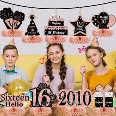 9 Pcs Rose Gold Sweet 16 Birthday Decorations Honeycomb Centerpieces Girls