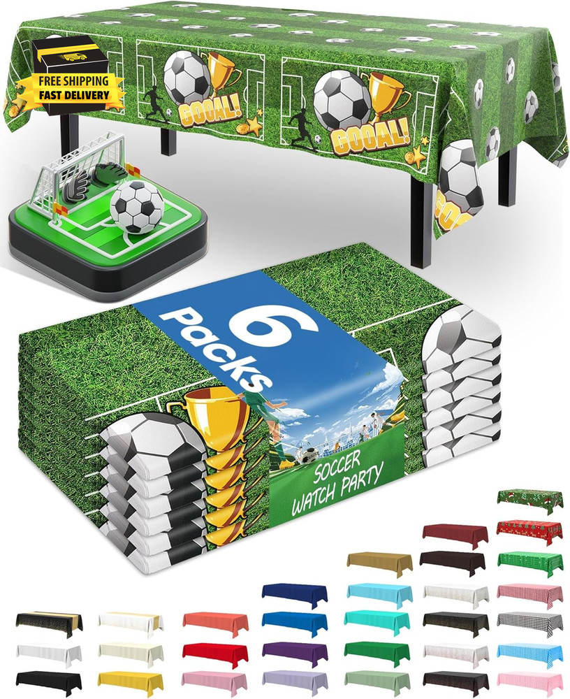 Soccer Party Decorations 2026 Plastic Tablecloth Disposable 6 Pack, Rectangle Ta