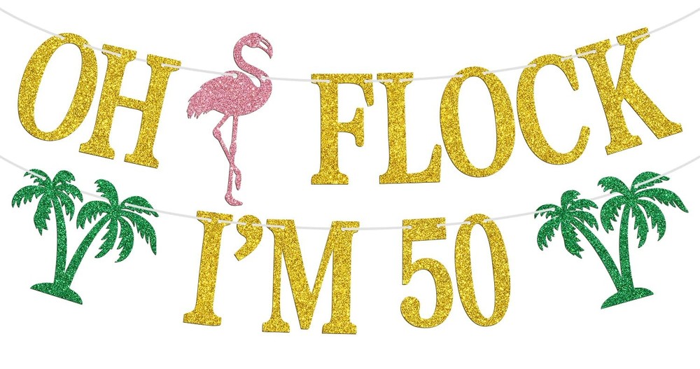 Oh Flock I’m 50 Banner, Glitter Happy 50th Birthday Anniversary Party Decorat…