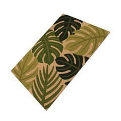 Coconut Coir Floor Mat with Tropical Leaves Motif Non Slip for High Traffic