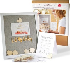 Baby Shower Guest Book Frame – 3D Shadowbox with Wooden Hearts, Gold, Unisex