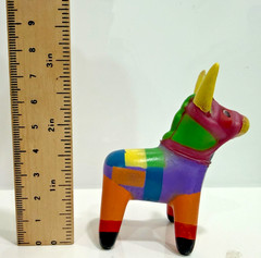 Vintage Miniature Donkey Piñata Figurine Multi Color Plastic Dollhouse Craft 3″