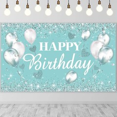 Glittering Turquoise and Silver Party Backdrop 5.9 x 3.6 Feet for Celebrations