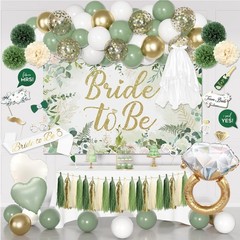 Sage Green Bridal Shower Decorations with Banner, Balloons, and Photo Props