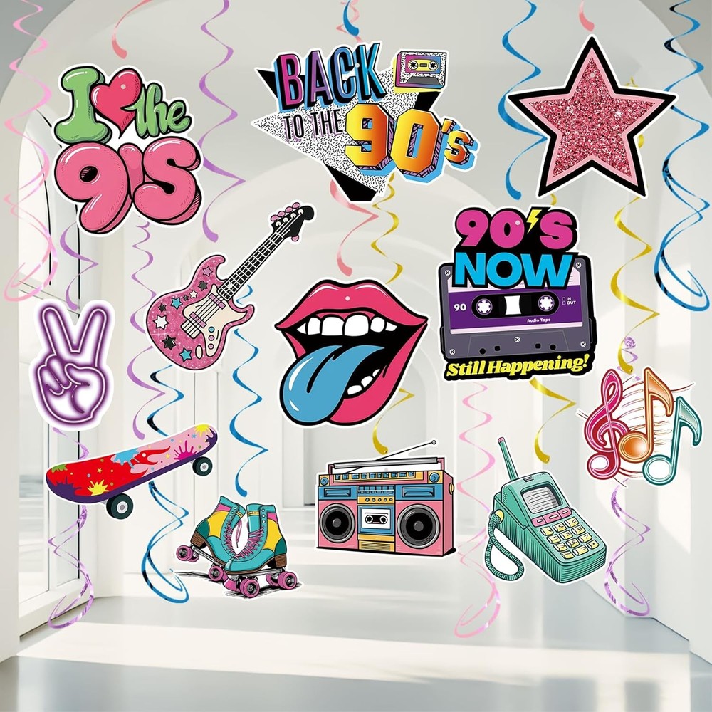 90s Party Decorations Hanging Swirls, 30 Pcs Back to the Colorful