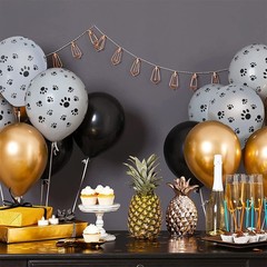 Paw Prints-A-Round Biodegradable Latex Balloons, White with Black paw prints …