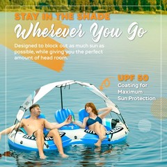 2 Person River Tube with UV Blocking Canopy – Sun Protection Double Water Flo…