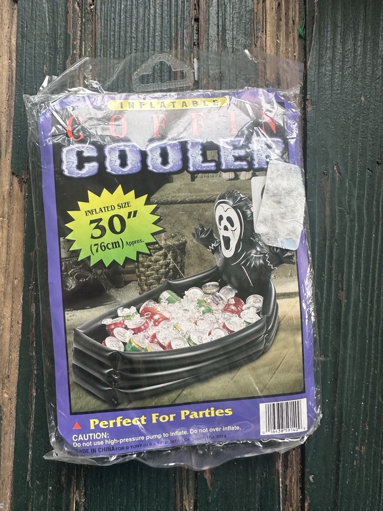 Vintage Black Coffin Cooler Halloween Inflatable Ghost 30″ / 2.5 Feet – New!