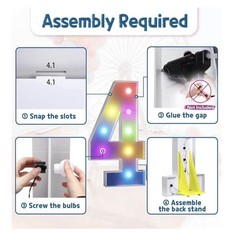 3FT Lighted Marquee Number 4 LED Multicolor Birthday Party Decor w/ Remote