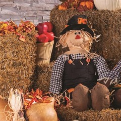 Large Stuffable Scarecrow in Witch Hat Fall / Halloween Porch Sitter 40″H #147