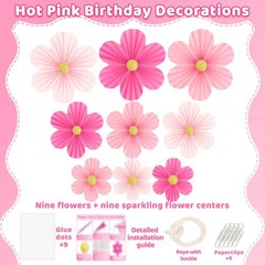 Pink Paper Flowers Decorations for Wall 14 inches, 10 8