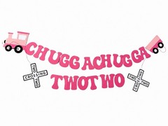 Pink Chugga Chugga Two Two Birthday Banner Train Party Decorations for Girls
