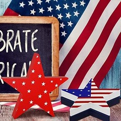 Durable 3-Pc Wooden Star Decorations in Red, White & Blue for Tiered Trays