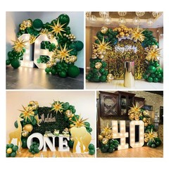 Green and Gold Balloon Arch Kit with 3pcs Star Balloon, Emerald Forest Dark G…