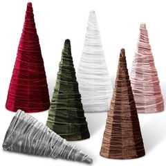 6 Pcs Neutral Velvet Christmas Cone Tree 6″ 8″ 10.5″ Velvet Cone Pedestal Chr…