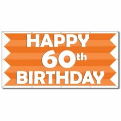 Happy 60th Birthday Orange Stripes 2’x4′ Vinyl Banner