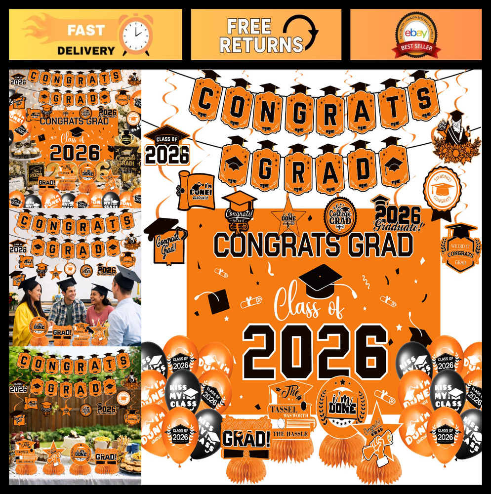 2026 Graduation Decorations Set – Congrats Grad Banner, Balloons & Centerpieces