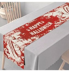Halloween Table Runner Red & White Red Linen – 14 x 71 Inches – Non-Slip – UK