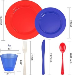 Red White Blue Plastic Plates & Silverware Set