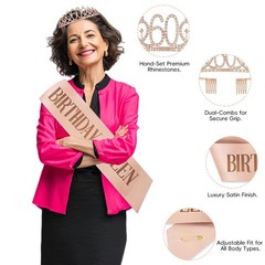 60th Birthday Decorations Kit – Rose Gold & Black, Happy 60th Banner, Crown, Sas