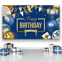Happy Birthday Decorations Banner Large Navy Blue and Gold Balloons Backdrop