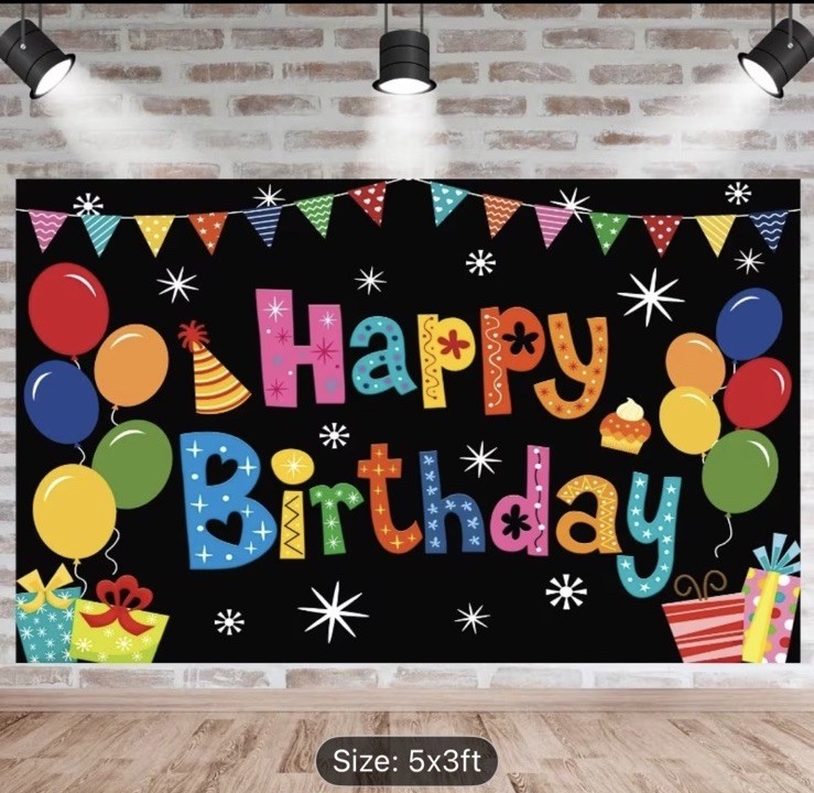 Birthday Party Backdrop Multicolor Fabric Kids Under 5 Balloon 5x3ft