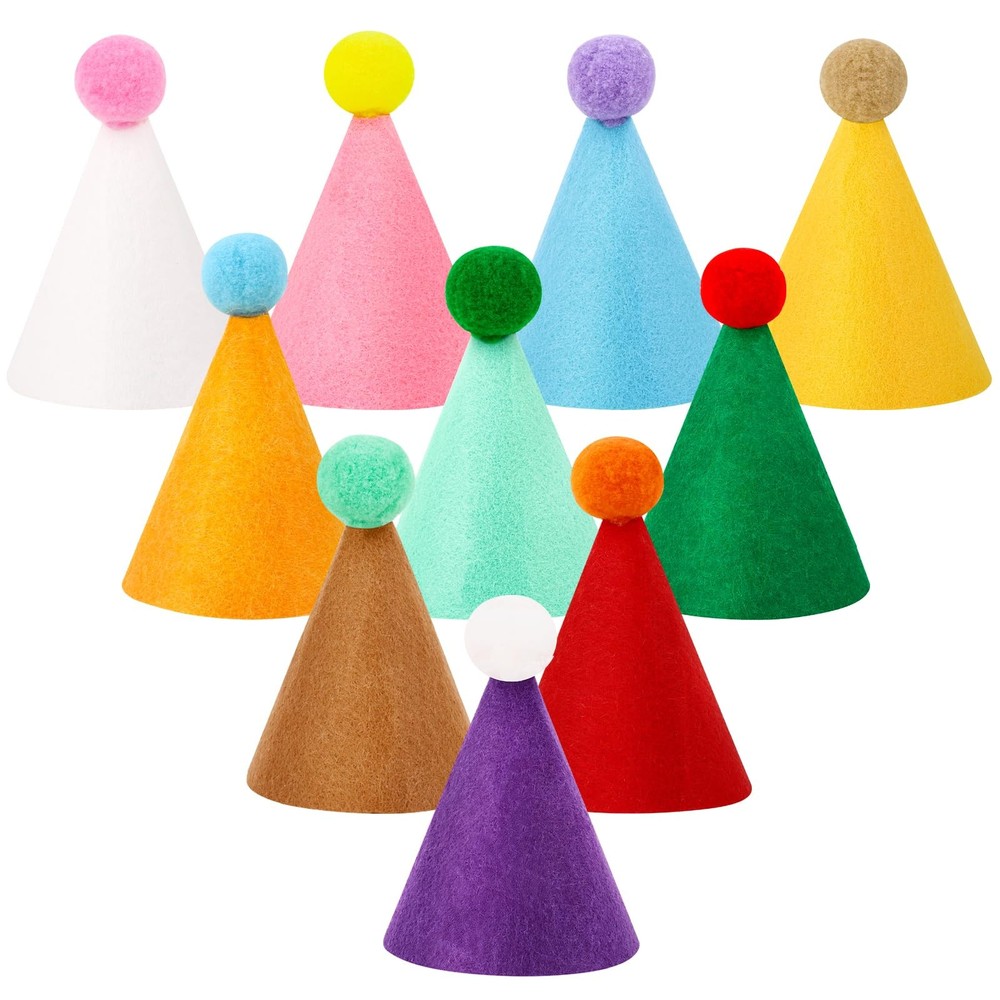 10 Pcs Mini Birthday Party Hats Multicolor Mini, Colorful Non-woven Fabric