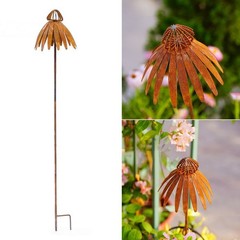 Bronze Rusted Echinacea Garden Stake Metal Art for Lawn and Flower Beds