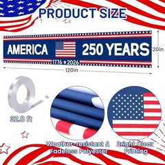 250 Anniversary Banner 120” x 20” Large 250 Years Birthday Red, White and Blue