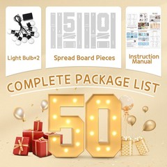 White 3FT Number 50 with Lights, Birthday Decorations