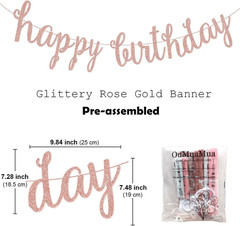 Pink Rose Gold Birthday Party Decorations Set, Rose Gold Glittery Happy Birthday