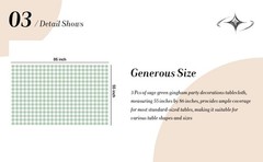 Sage Green Gingham Party Tablecloth Decorations, 3 Pack Green Checkered