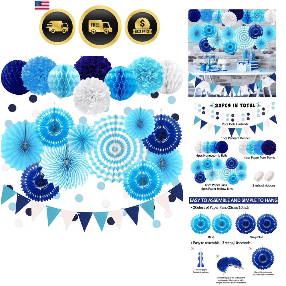 23Pcs Blue Birthday Party Decorations for Boys Men Navy Royal Light Blue | Ho…