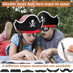 72 Pcs Pirate Hats Set Mustaches Eye Patches Party Favors for Halloween Cosplay