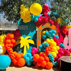Summer Tropical Balloon Arch Garland Kit, Hot Pink Green Blue Yellow Orange Late