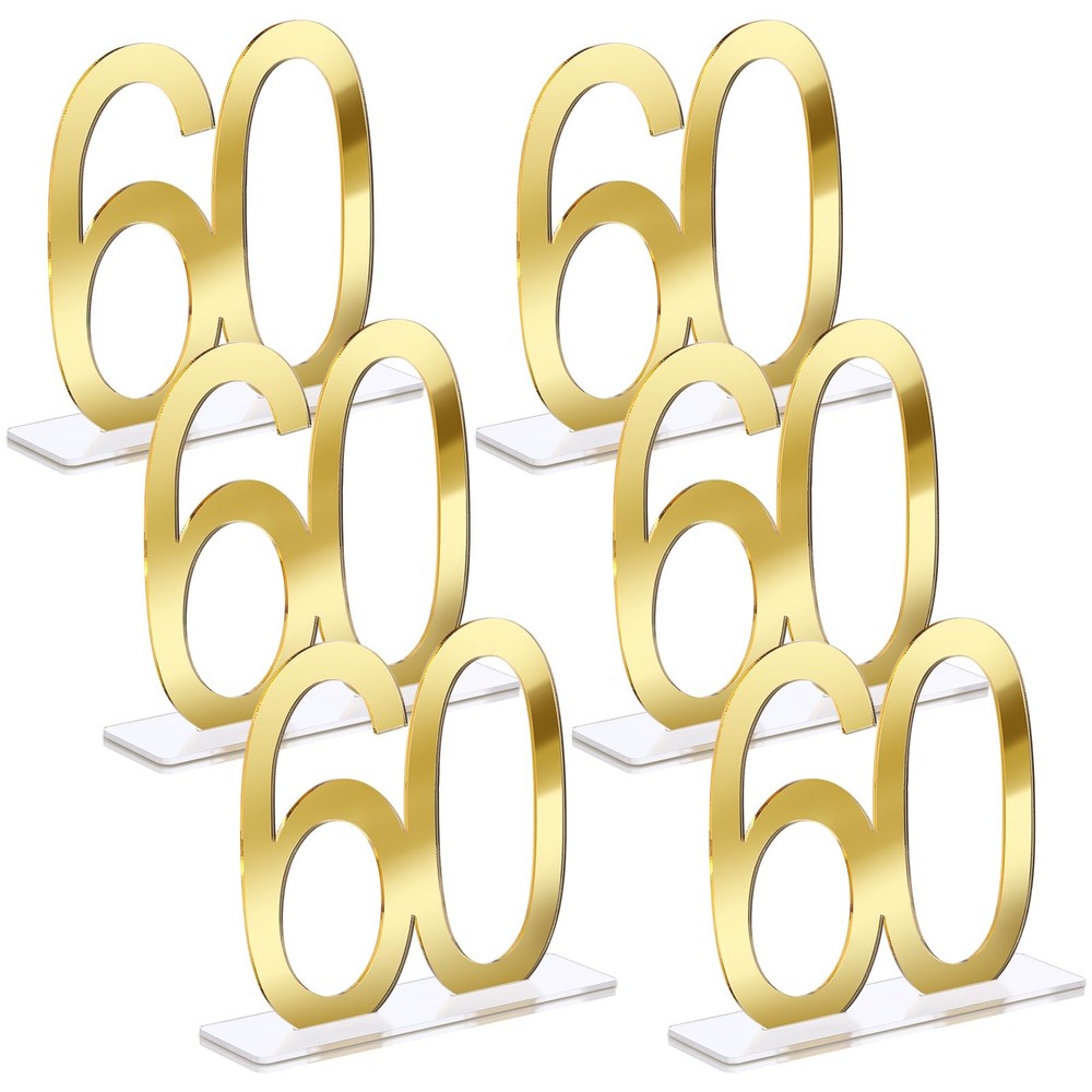 6 PCS Mirror Gold 60th Birthday Anniversary Table Number Centerpiece Acrylic