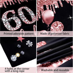 28Pcs 60Th Birthday Decorations for Women,Black Rose Gold 60Th Birthday Decorati