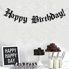 Gothic Letter Happy Birthday Banner – Old English Birthday Banner – Funeral B…
