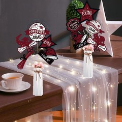 24 PCS Graduation Decorations Maroon Black 2025 Sticks Table Toppers Burgundy