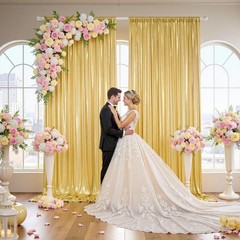 10x10FT Gold Sequin Backdrop Curtain for Party – 2 Panels 5x10FT Wrinkle-Shimmer