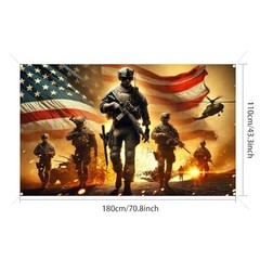 Patriotic Soldier Backdrop Banner 71 x 43 Inch 4th of July Patriotic Soldier#1