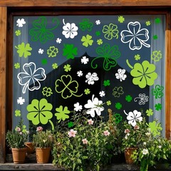9 Sheets St. Patrick’s Day Shamrock Window Cling Stickers Window Decals Green Wh