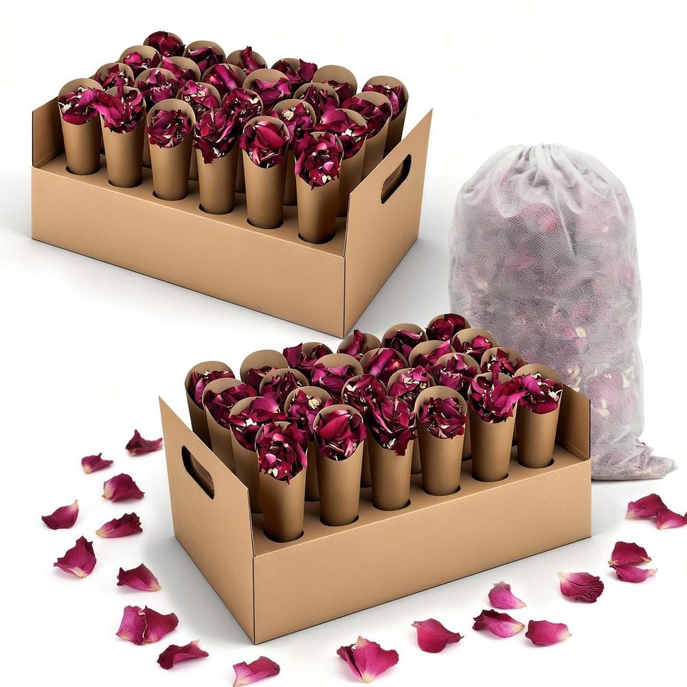 Wedding Confetti Cone Stand Box with Dried Rose Flowers(6 Litres), Includes 2…