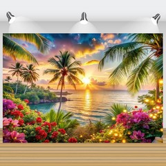 Natural Scenery Sunset Beach Backdrop Photo Background Birthday Party Decor