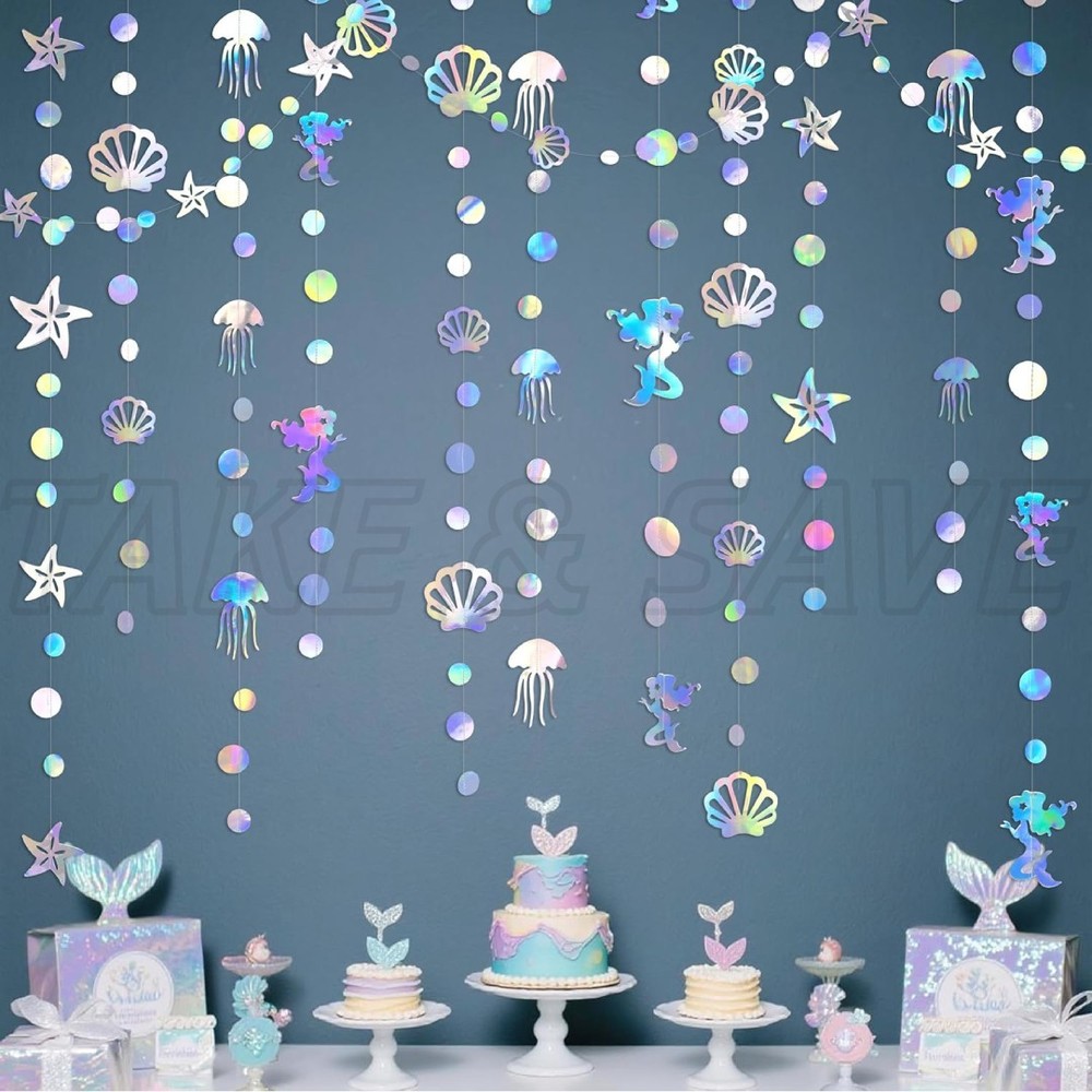 Iridescent Mermaid Birthday Party-Decorations Garland – 80FT Little Mermaid Them