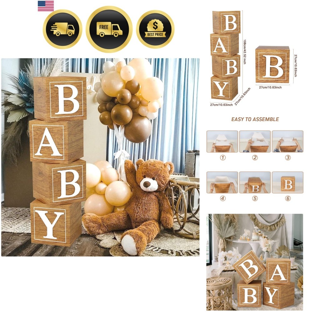 Versatile Brown Baby Shower Boxes – 4 Count for Gender Reveal & Birthday Parties